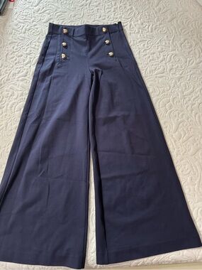 Ann Taylor Navy Wide-Leg Sailor Pants with Gold Buttons